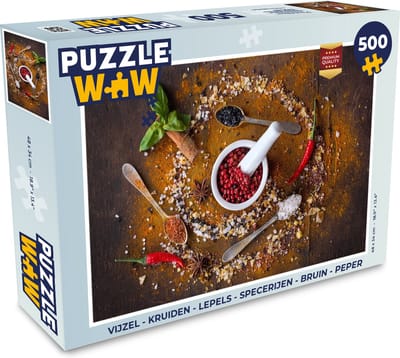 Puzzel Vijzel - Kruiden - Lepels - Specerijen - Bruin - Peper - Legpuzzel - Puzzel 500 stukjes