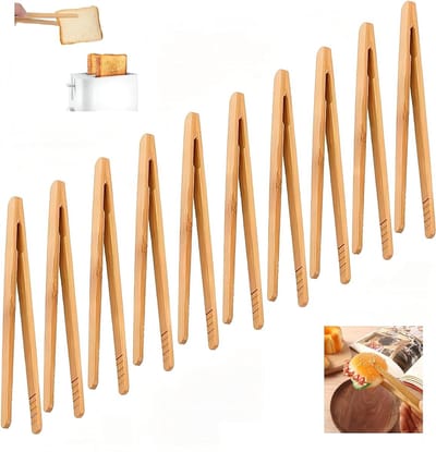 Multifunctionele Bamboe Tangen - Set van 12 Stuks voor Koken, Barbecue, Bakken en Serveerwerk