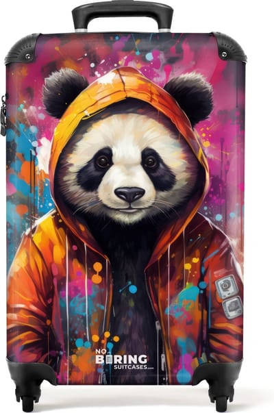 NoBoringSuitcases.com® - Kinderkoffer jongen - Kindertrolley jongens - Graffiti panda - Handbagage koffer lichtgewicht - Reiskoffer trolley kinderen - Rolkoffer met wieltjes - Past binnen 55x40x20 en 55x35x25