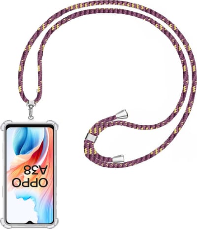 Telefoonkoord + Hoesje Geschikt voor OPPO A38 4G - Lengte Verstelbaar - Telefoonketting - Shock Proof Case - Paars