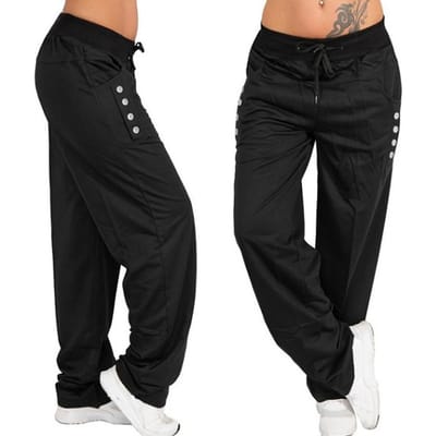 Damesmode Sport Elastische taille Casual losse trekkoord Slim Fit Hoge kwaliteit lange broek Wijde pijpen broek S