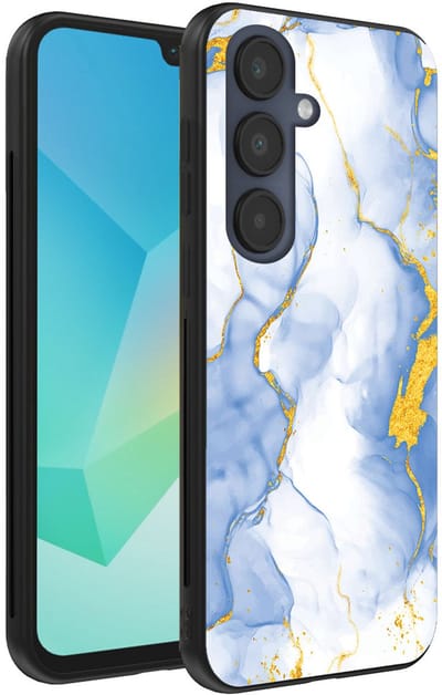 Smartphonica Telefoonhoesje Geschikt voor Samsung Galaxy A16 met Lichtblauw Goud Marmer Opdruk - TPU Backcover Case Lightblue Gold Marble Design geschikt voor Samsung Galaxy A16