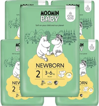 Moomin Baby Eco Wegwerpluiers - 280 stuks - Maat 2 - 3 t/m 6 kg - Hypoallergeen – Gevoelige Huid – Parfumvrij - MaandBox