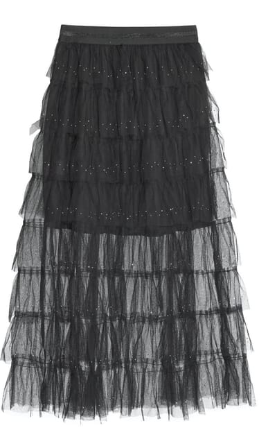 Elegante Polyester Vrouwen Gelaagde Rok met Subtiele Versieringen - Zwart - Maat S