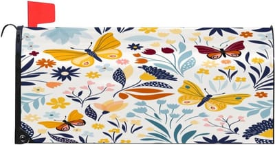 Brievenbus Cover - Postvak Decoratie - Buiten Decoreren - Magnetisch PVC - 25.5 x 20.7 Inch - Vlinders Bloemen