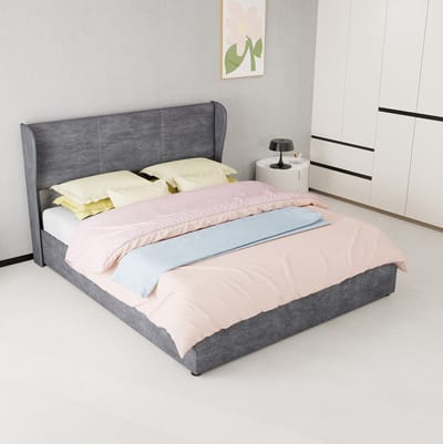 MIVRAY Gestoffeerd Bed 160x200 cm - Opbergbed Met Gaslift en Hoog Hoofdbord - Zonder Matras voor Slaapkamer - Stof en Metaal - Grijs