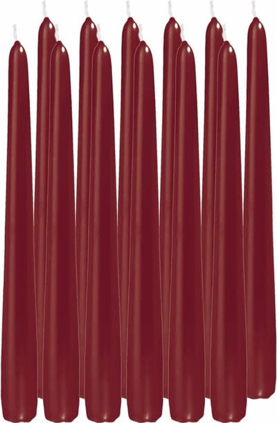 Trend Candles Dinerkaarsen/kandelaarkaarsen Cello - 12x stuks - bordeauxrood - 8 branduren - 25 cm