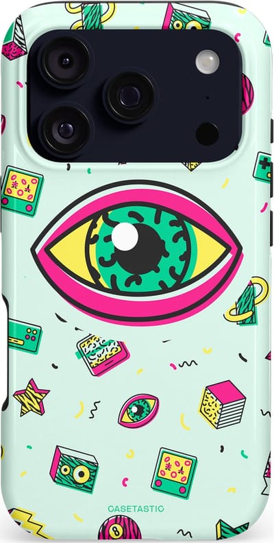 Casetastic hoesje geschikt voor Apple iPhone 17 Pro - MagSafe - Dubbellaagse bescherming - Retro 80s vibes - Fashion Case - Wit Saliegroen Lichtgrijs
