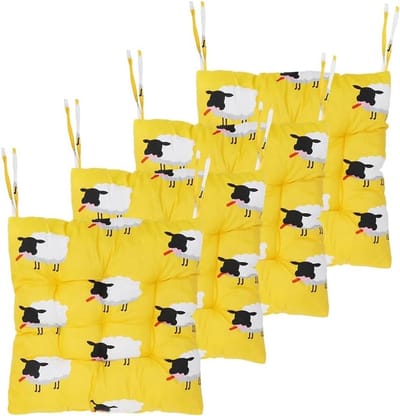 Set van 4 Cartoon Stoelkussens 40 x 40 cm met Strikjes, Tuin- en Eetkamer Kussens, Comfortabele Zithulp voor Woonkamer en Studie (Geel Schaap)