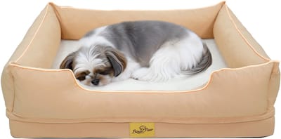 BingoPaw Orthopedische Hondenmand M - 77x63cm - Wasbaar Hondenkussen - Oxford & Faux Fur - Beige
