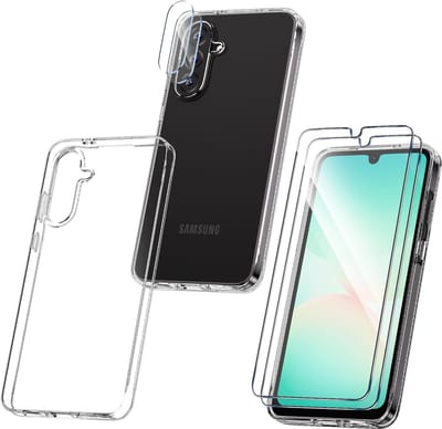Doorzichtige hoes voor Samsung Galaxy A16 - met 2x screenprotector & 2x lensbeschermer & doorzichtige siliconen hoes 5 in 1 Set