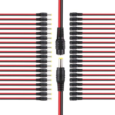 Dailygoody - DC Power Pigtail kabels - 20 paar - Voor CCTV-beveiligingscamera's - Rood + Zwart - Voedingskabels - Geschikt voor beveiliging - 2,1 x 5,