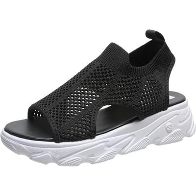 Nouvelles Sandales Femme Été Tricoté Respirant Réseau Rouge Épais Fond Sport Loisirs Tout-Aller Antidérapant Chaussures de Plage 36 noir