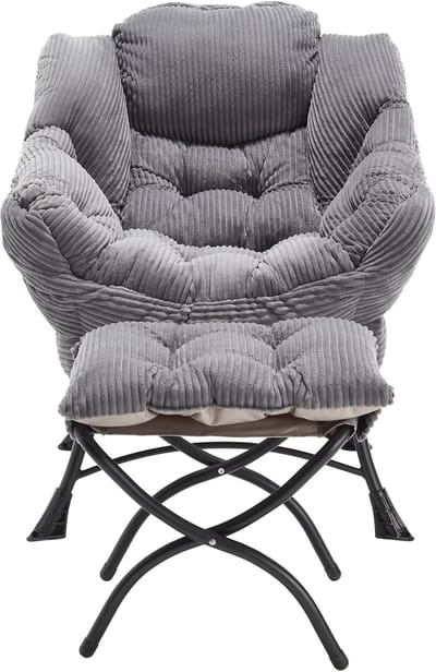 Fauteuil met ottomaan, moderne lounge accentstoel met armleuningen en een zijzak, vrijetijds gestoffeerde bankstoel leesstoel met voetensteun voor kleine ruimte, hoekstoel - Grijs