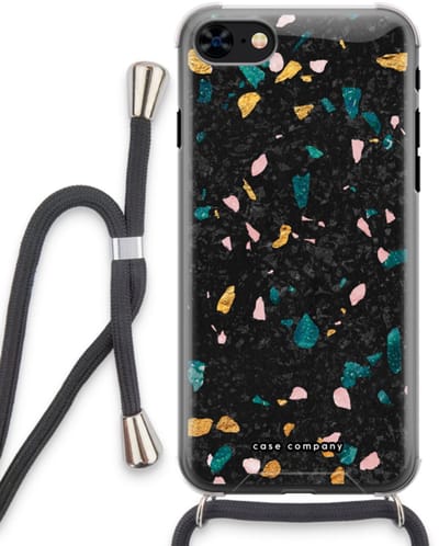 Case Company® - Hoesje met koord geschikt voor iPhone 8 hoesje met Koord - Terrazzo N°10 - Telefoonhoesje met Zwart Koord - Bescherming aan alle Kanten en Over de Schermrand