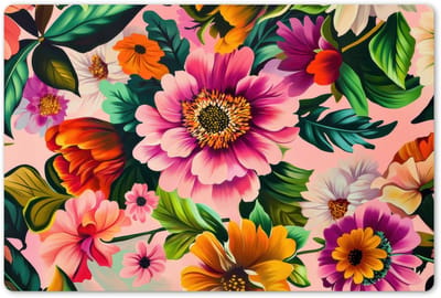 Placemats 45x30 cm - Placemat kunststof - 1 stuk - Bloemen - Kleurrijk - Roze - Borden onderleggers - Decoratie voor op tafel - Keuken tafeldecoratie accessoires - Vinyl onderlegger - Tafelversiering