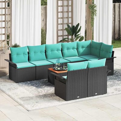 vidaXL - Tuinbank - Set - 9 - st - 8-Aantal - zitplaatsen - Zwart - en - Turkoois