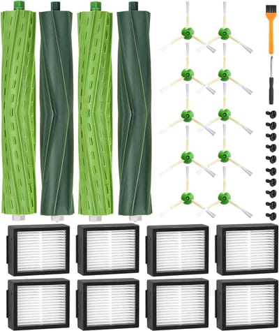 Reserveonderdelen geschikt voor iRobot Roomba E/I/J-serie, i7 i7+ i3 i3+ i4 i4+ j7 (niet j7+) E5 E6, borstelaccessoires geschikt voor iRobot Roomba, 2 sets rubberen borstels,8 hoogwaardige filters, 10 zijborstels