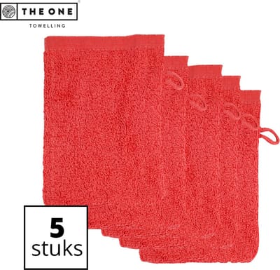 The One Towelling Washandjes - 16 x 21 cm - 5 Stuks - Washanden - Voordeelverpakking - 100% Katoen - Rood