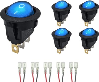 ProRide Wipschakelaar ON-OFF KCD2-12 - met Aansluitkabels - 3-pins - Rond - 12V/20A - Blauw - 5 stuks