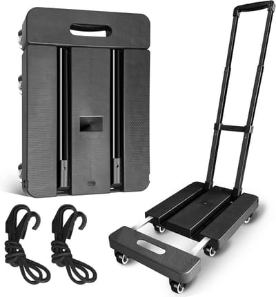 Opvouwbare Steekwagen - Bagagekar Dolly - Zware Lasten Verplaatsen - 6 Versterkte Zwenkwielen - 600 Pounds - Zwart