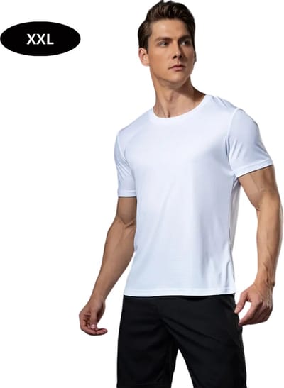 Livano Sportshirt Heren - Sport - Fitness - Compressie Shirt - Corrigerend Hemd - Sportkleding - Mannen - Wit - XXL