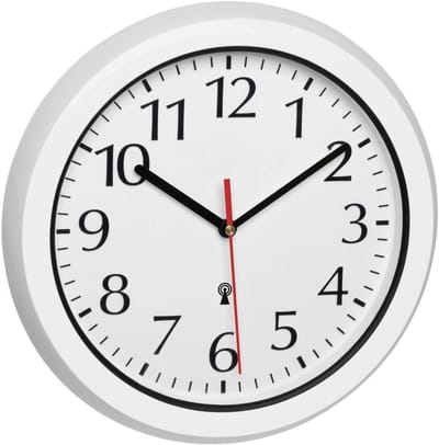 Radiogestuurd uurwerk - Witte analoge wandklok - 305 x 56 x 305 mm - Kunststof frame met glazen afdekking - Voor binnen en buiten