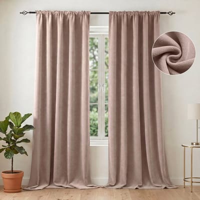 Qelus UltraZware Chenille Verduisterende Gordijn (2-panelen kant-en-klaar set) - 132x214cm - Thermisch Isolerend - Dubbelzijdige 510GSM Stof – 98% lichtdicht - 6-in-1 header- voor Slaapkamer & Woonkamer - Roze
