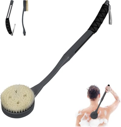 Rugborstel Lange Steel - Doucheborstel Lichaamsborstel - Huid Reinigen - Gebogen Handvat - 52 cm - Grijs