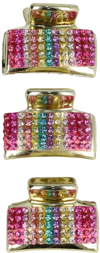Haarsoires Haarspeld Haarklemmen 3cm – Recht met Glitter Steentjes – Goud Multicolor – Set van 3 - Haarclip Klem - Hair Claw - voor Opsteken Haar - Hair Clip - Decoratieve Haaraccessoire