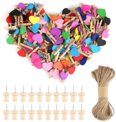 Dailygoods - 100 stuks mini-houten knijpers - Hartvormige wasknijpers in 10 kleuren