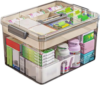 HEZIVO® Afsluitbare Medicijnbox met Slot - Opbergdoos Medicijnen en Spullen - Medicijndoos - 2 Laags