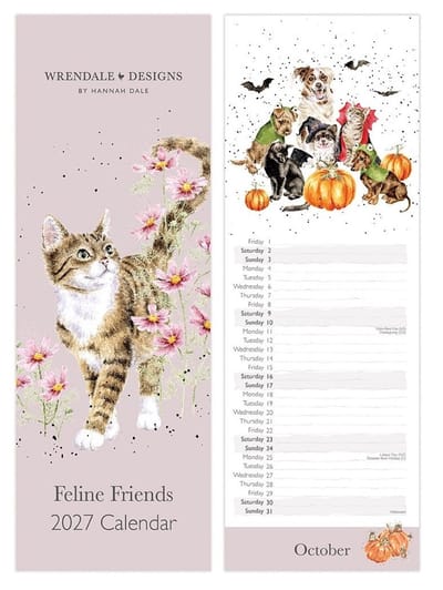Wrendale Slim Kalender 2027 - Feline Friends' Cat Slim Calendar 2027 - Katten Kalender - Kalenders Poezen