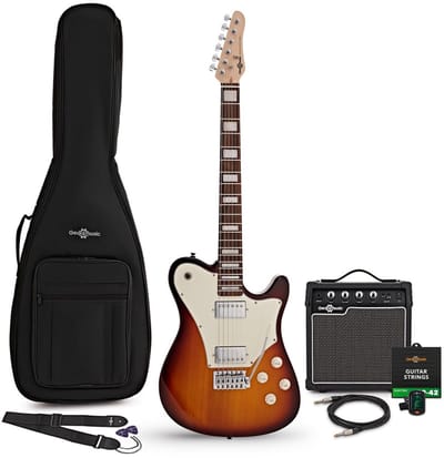 Knoxville Select elektrische gitaar Sunburst, 10W gitaarversterker & accessoirepakket