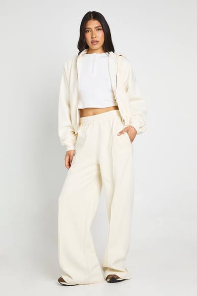 boohoo Dames Tall Pintuck Detail Straight Leg Jogger | Ecru | Maat: Medium