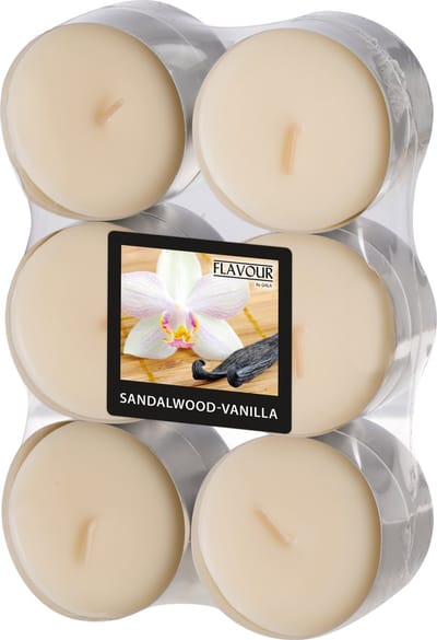 Conpax Candles Geur theelichtjes/waxinelichtjes - Maxi - 12x - Sandalwood-vanilla aroma - 8 branduren