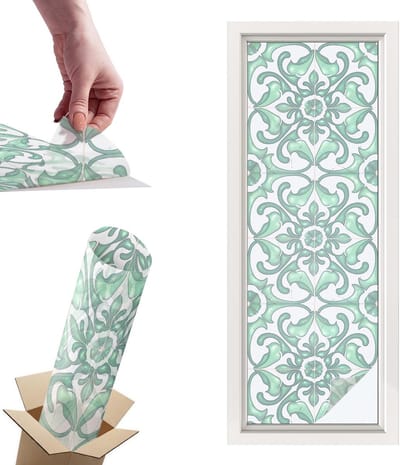 Tulup Raamfolie Anti inkijk - Groene symmetrie Privacy Folie Raam - 50x146 cm - Groente Anti inkijk Folie - Raamfolie Tegen inkijk Glas in Lood - Voor de badkamer, keuken en hal. - Raamfolie Zonwering