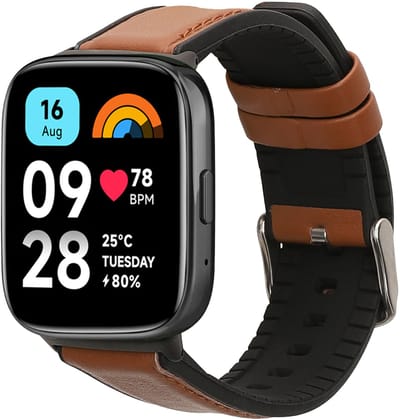 kwmobile horlogeband geschikt voor Xiaomi Redmi Watch 3 Active / Redmi Watch 3 Lite -Armband voor fitnesstracker van leer in bruin / zwart