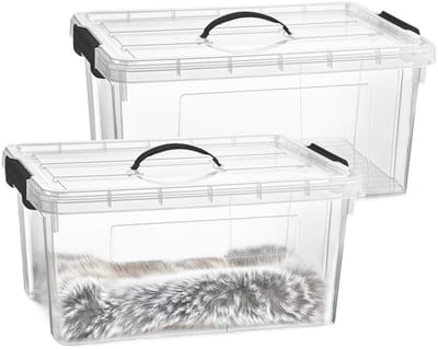 Plasticforte Opslagbox - 2x - met deksel - transparant grijs - 34 liter - 53 x 39 x 25 cm - kunststof - opbergdoos - opbergen