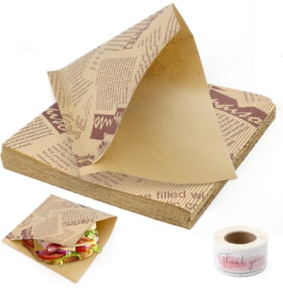 Dailygoods- Hamburgerpapier 100 Stuks - 15 x 15 cm - Waterdicht/Oliebestendig - Voedselbakjes - Snackzakken - Decoratief Patroon - Voedselzakjes