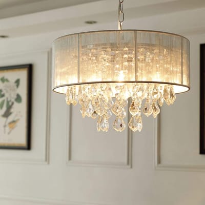 MELVRA Kristallen Kroonluchter - LED Plafondlamp - K9 Kristal - Regendruppels Design - 43 x 27 cm - Hanglamp voor Eetkamer, Badkamer & Woonkamer - Modern