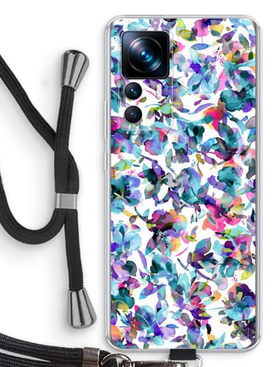 Case Company® - Hoesje met koord geschikt voor Xiaomi 12T Pro hoesje met Koord - Hibiscus Flowers - Telefoonhoesje met Zwart Koord - Bescherming aan alle Kanten en Over de Schermrand