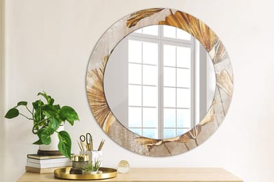 Coloray Bedrukte Spiegel - Boho bladeren Spiegel Lijst Met Print - 60 cm - Geel Bedrukte Spiegel - Spiegel Lijst Met Print - Spiegel Met Print - Wandspiegel Met Print