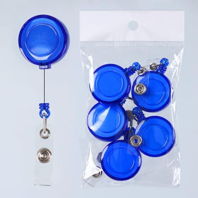Lot de 5 porte-badges rétractables en couleur, cordon d'identification, étiquette de nom, porte-badge, bobines, porte-clés, chaîne anti-perte, fournitures scolaires et de bureau blue