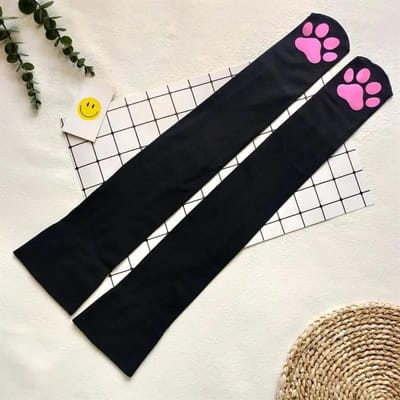 Lange Sok Dames Boven de Knie Sokken Dij Hoge Kousen Kattenklauw Kattenpoot Pad Roze 3D Cosplay Harajuku Y2K Vrouwen Sokken One Size white