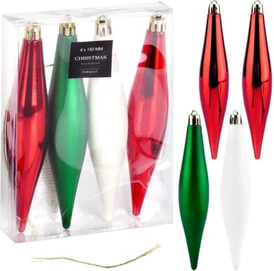 Kerstballen Set Onbreekbaar Ijspegels Rood Groen Wit 15 cm 4 stuks - Kerstdecoratie
