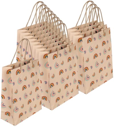 Dailygoods- Cadeauzakjes met regenboogmotief - Papieren zakjes - Set van 12 - Afmetingen 18 x 8 x 23 cm - Perfect voor elke gelegenheid - Hoogwaardig papier - Geschenkzakjes