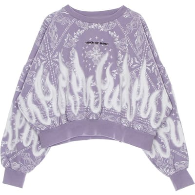 Cropped lichtgewicht sweatshirt met ronde hals voor dames Crop hoodie Spray Flames Lila/wit