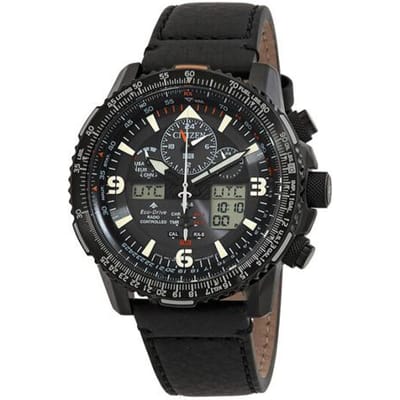 CITIZEN 200 meter waterdicht Kwarts lederen band herenhorloge zwart wijzerplaat JY8085-14H zwart