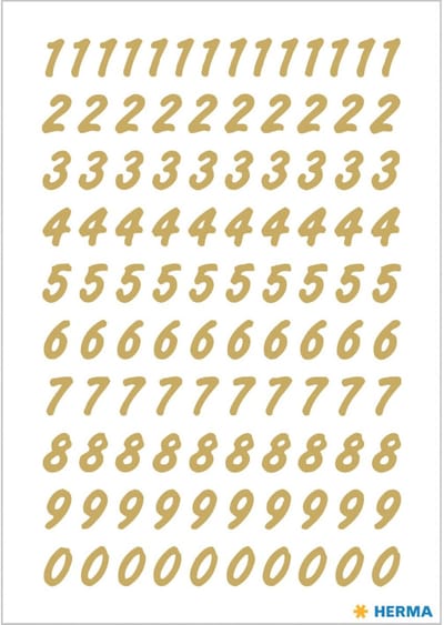 Herma Stickervel - cijfers / getallen - 0 t/m 9 - 4x vellen - goud - 8 mm - watervast